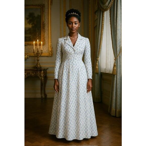 ANNAH HARIRI Modest Cotton Maxi Dress US 6 Blue Floral Bridgerton Cottagecore - Picture 2 of 9